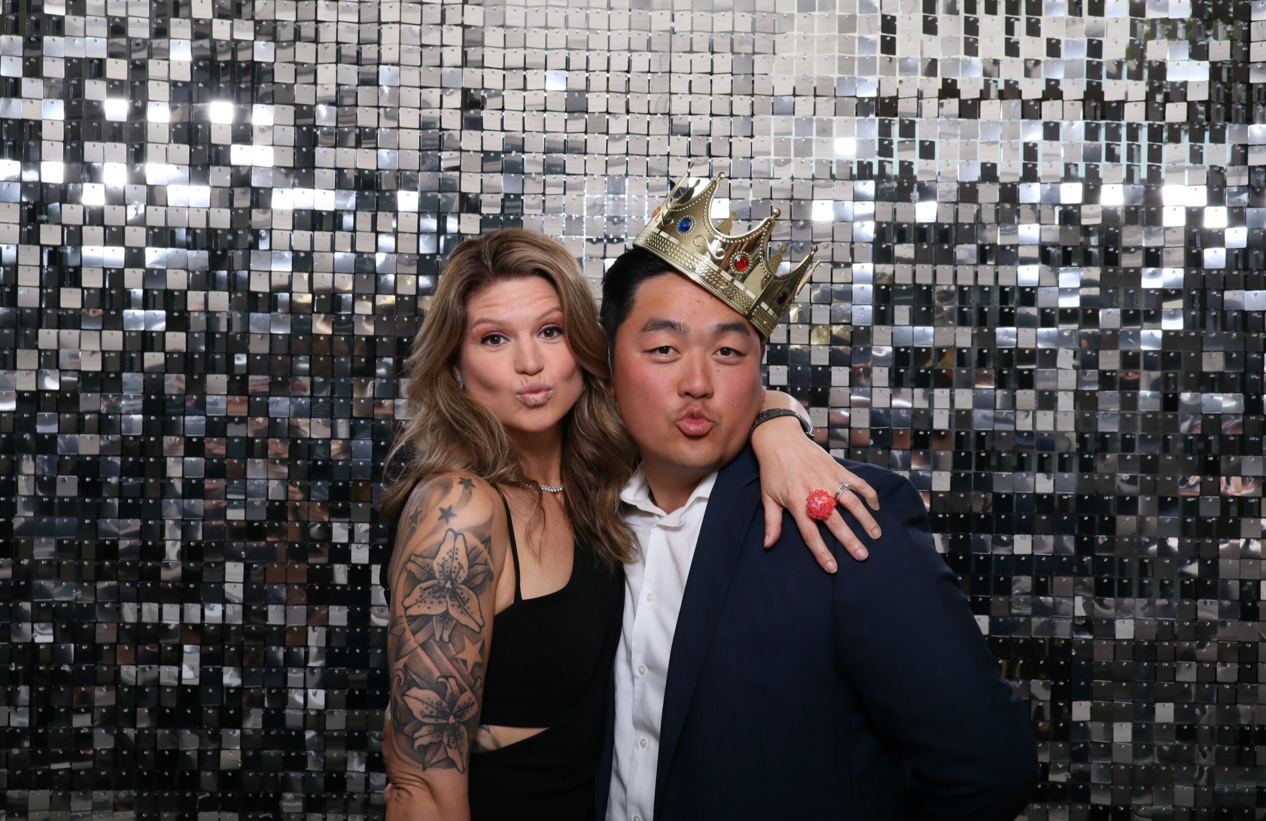 4K Photo Booth Photo with Silver Shimmer Wall Backdrop